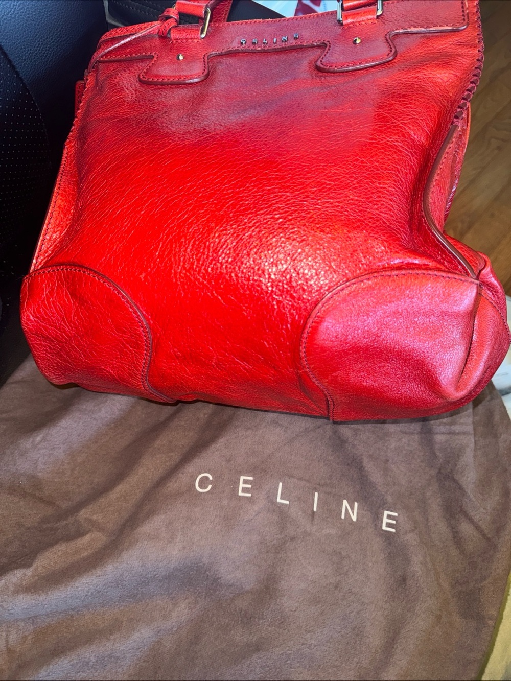 Vintage Red Leather Celine Shoulder Bag Made In Italy - Picture 13 of 15